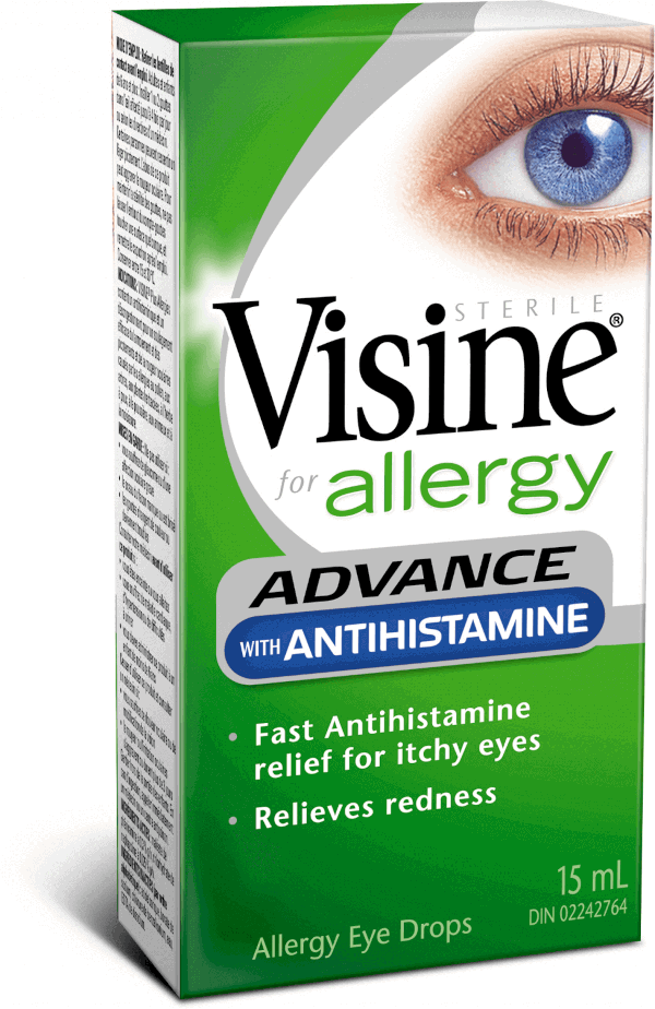 A packet of VISINE® Advance with Antihistamine Allergy Eye Drops, 15 mL